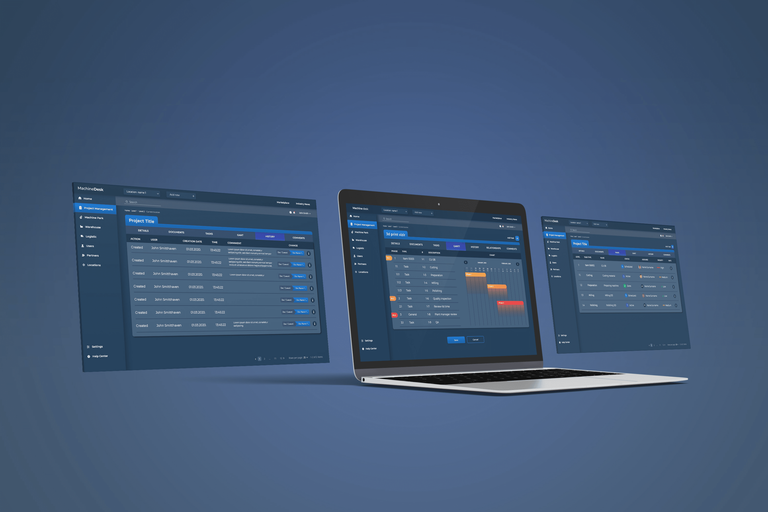 Kodius' mockup of cloud-based project management tool for Worcon; various tool sections/screens